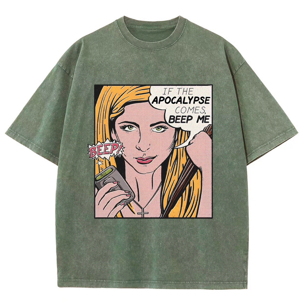 Retro Comic Style Female Hunter Dialogue Graphic Washed T-Shirt 