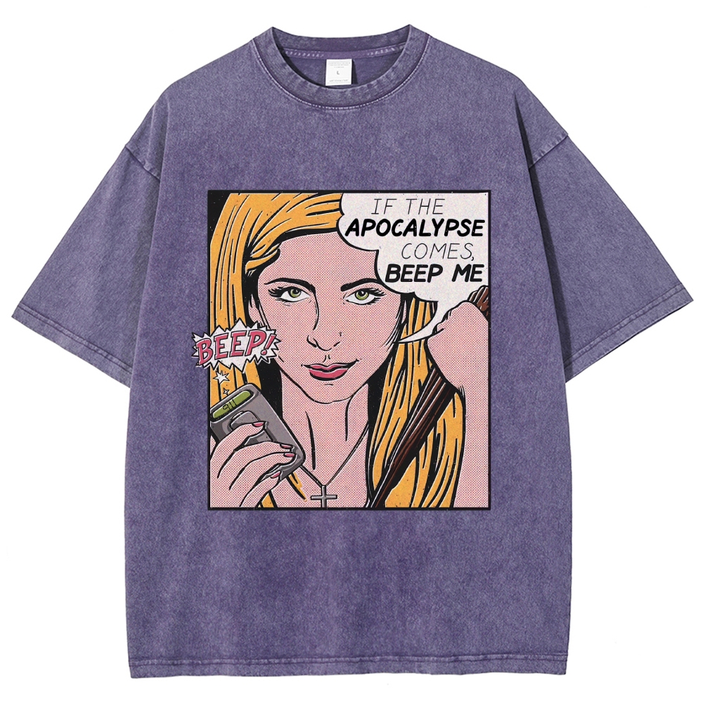 Retro Comic Style Female Hunter Dialogue Graphic Washed T-Shirt 