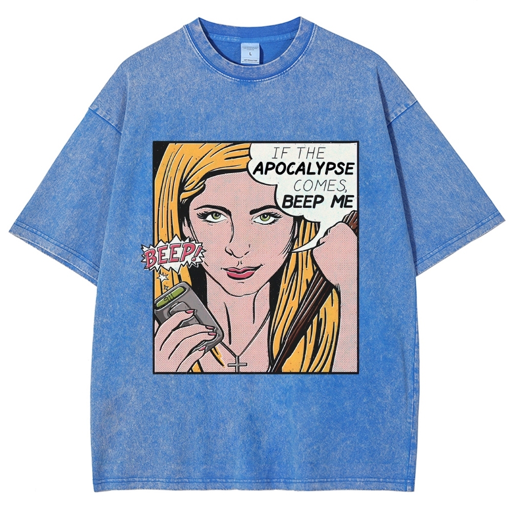 Retro Comic Style Female Hunter Dialogue Graphic Washed T-Shirt 