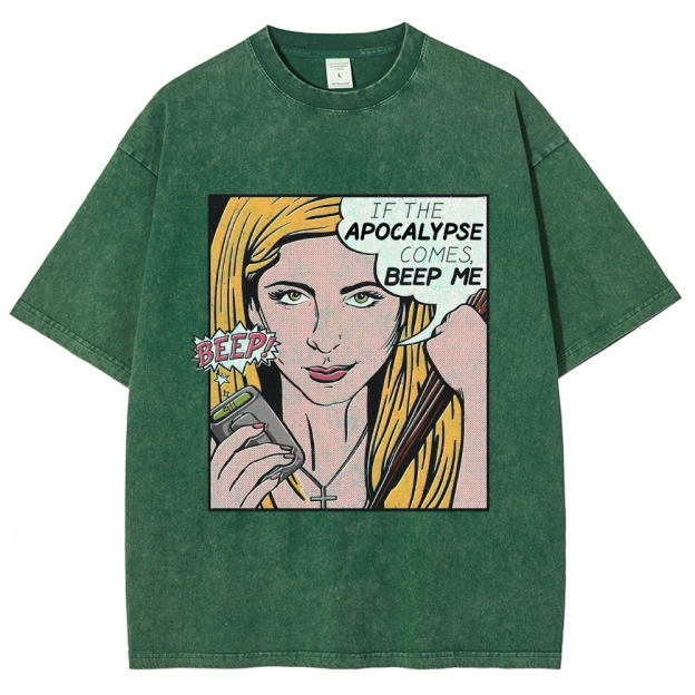 Retro Comic Style Female Hunter Dialogue Graphic Washed T-Shirt 