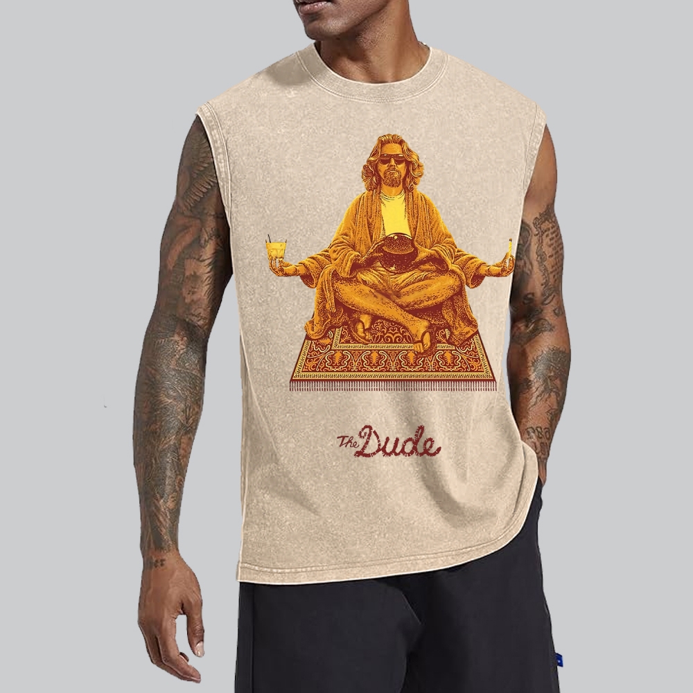 Vintage Meditating Man Carpet Graphic Washed Vest