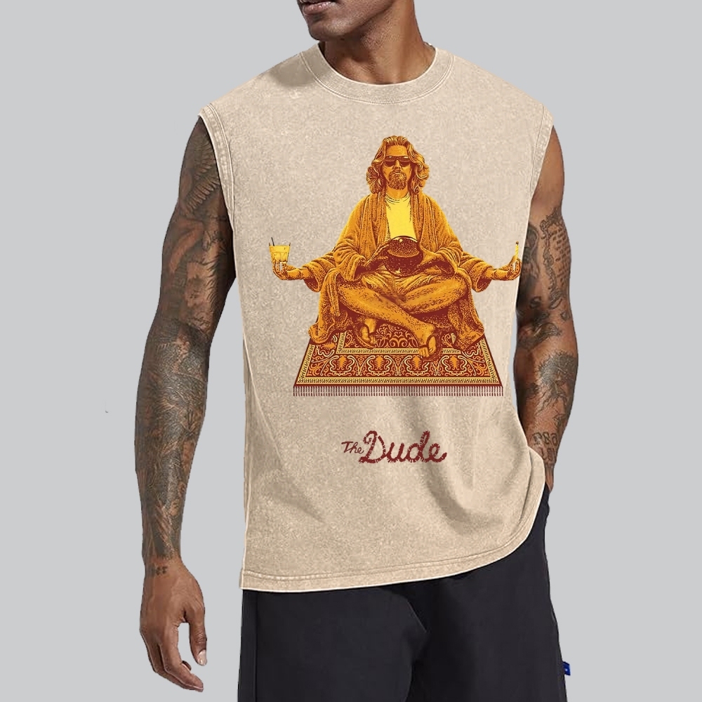 Vintage Meditating Man Carpet Graphic Washed Vest