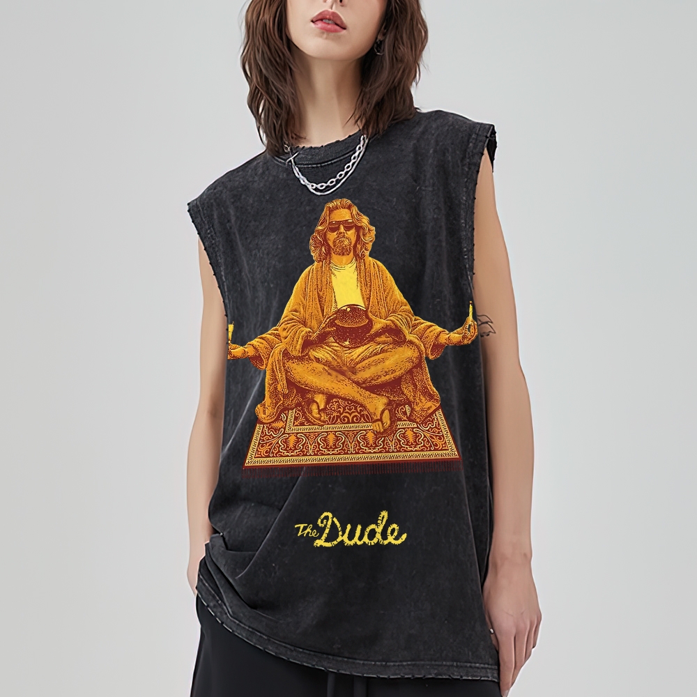 Vintage Meditating Man Carpet Graphic Washed Vest