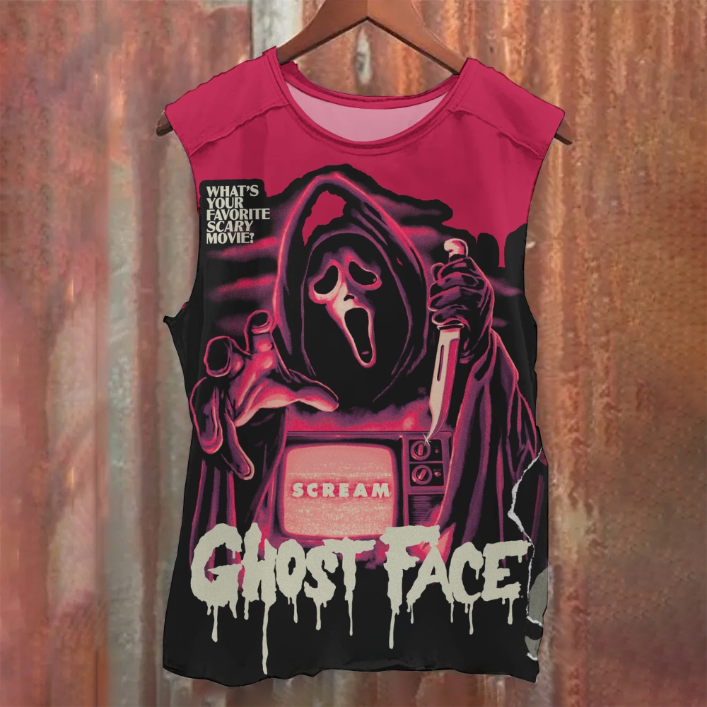 Vintage Horror Mask Figure Graphic Tank Top