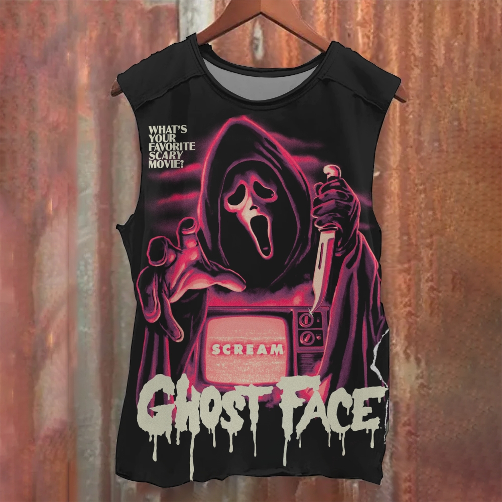 Vintage Horror Mask Figure Graphic Tank Top
