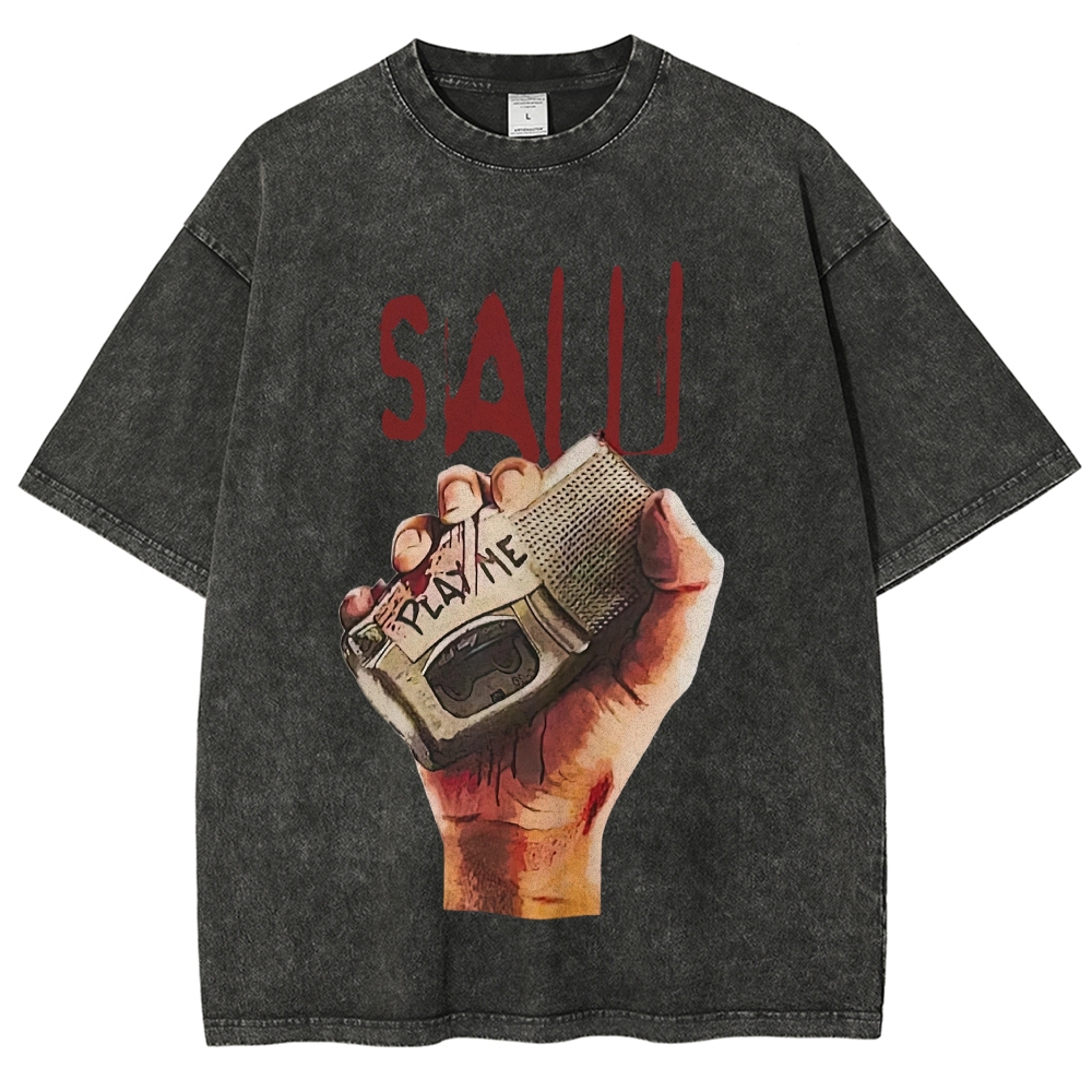 Handheld Recorder Horror Scene Washed T-Shirt 