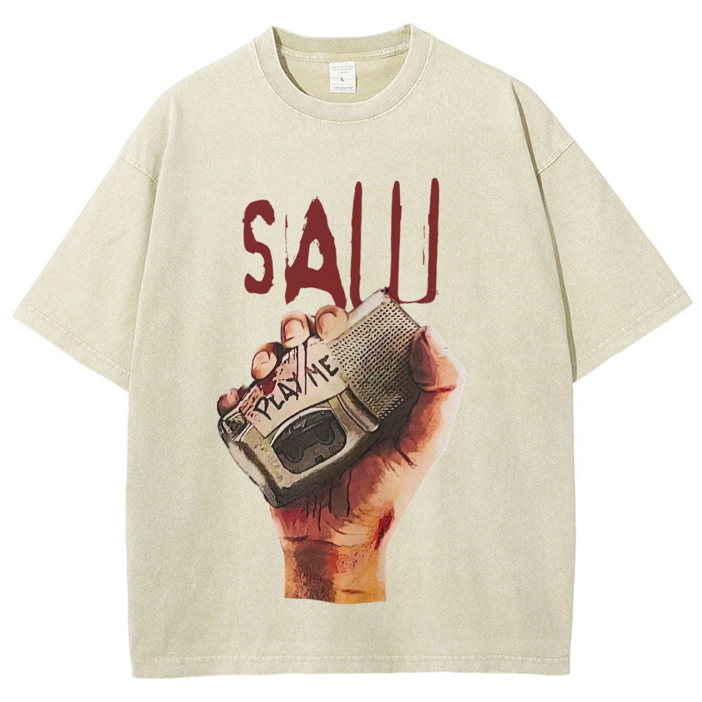 Handheld Recorder Horror Scene Washed T-Shirt 