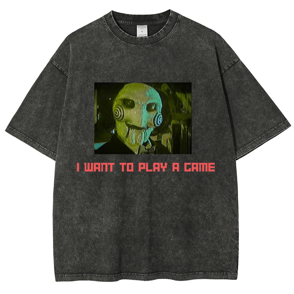 Classic Puppet Horror Character Quote Graphic Washed T-Shirt