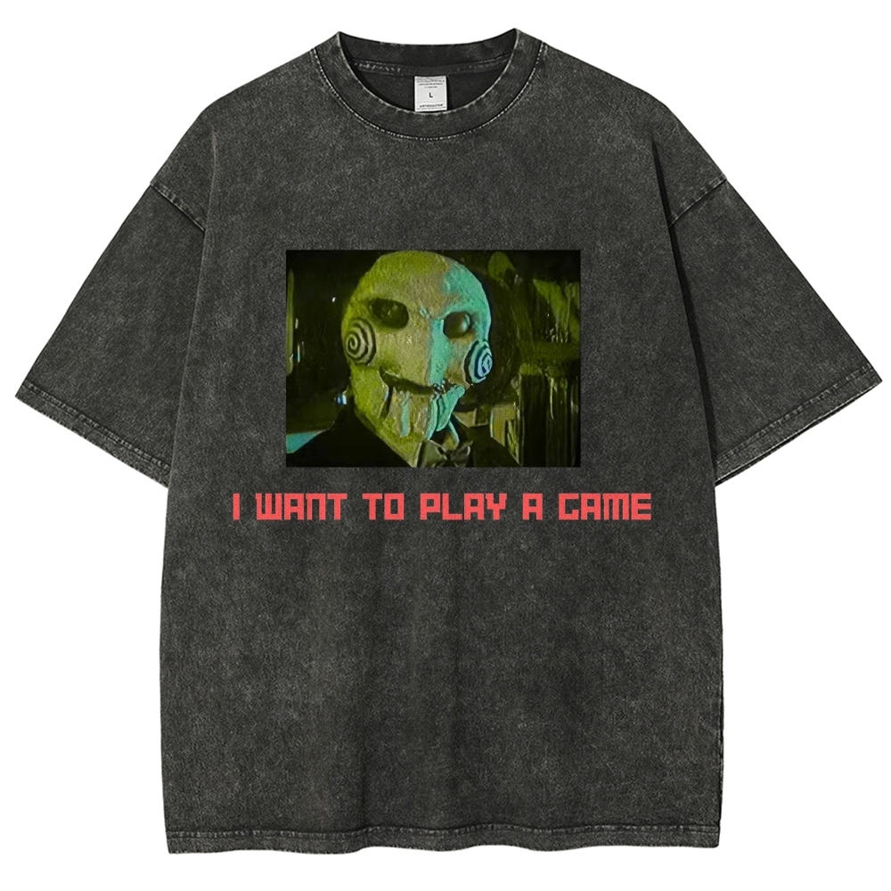 Classic Puppet Horror Character Quote Graphic Washed T-Shirt