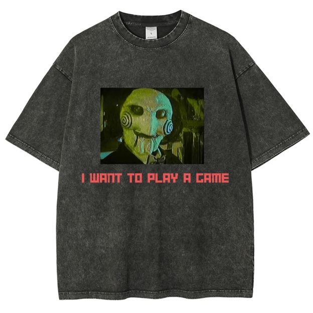 Classic Puppet Horror Character Quote Graphic Washed T-Shirt