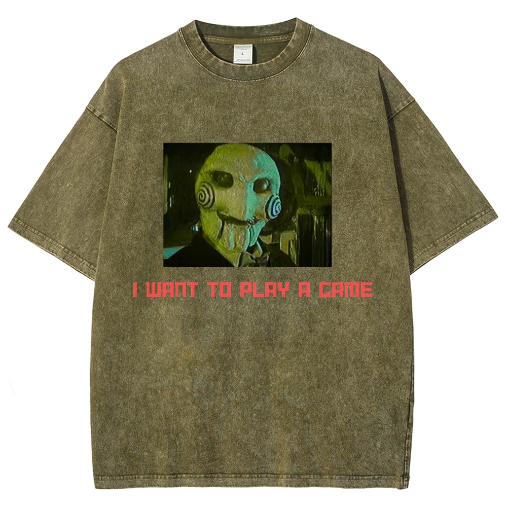 Classic Puppet Horror Character Quote Graphic Washed T-Shirt