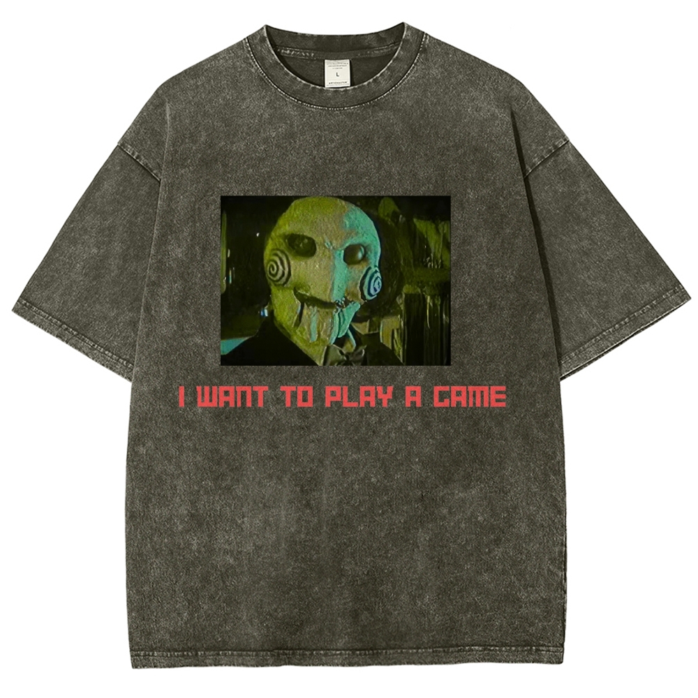Classic Puppet Horror Character Quote Graphic Washed T-Shirt