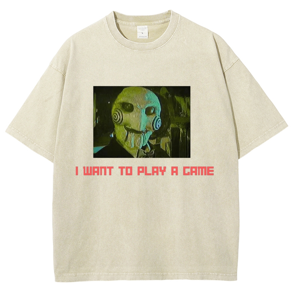 Classic Puppet Horror Character Quote Graphic Washed T-Shirt