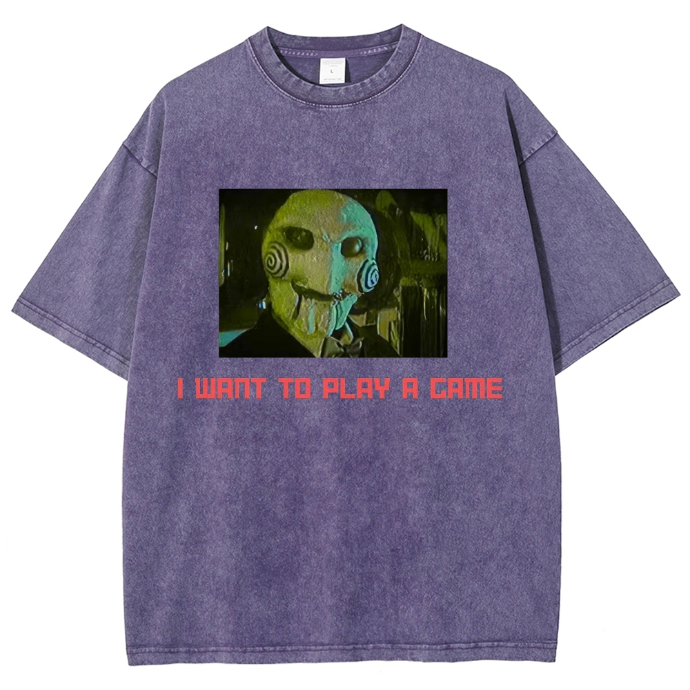 Classic Puppet Horror Character Quote Graphic Washed T-Shirt