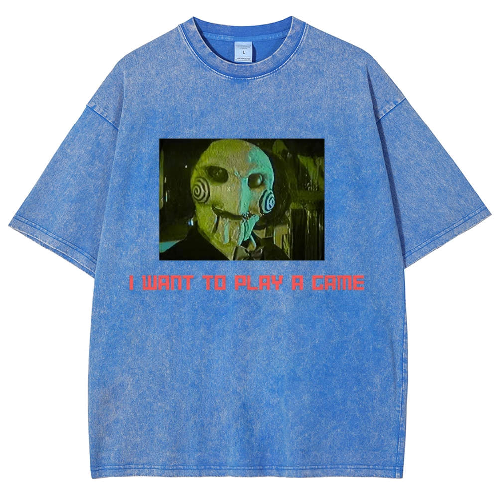 Classic Puppet Horror Character Quote Graphic Washed T-Shirt
