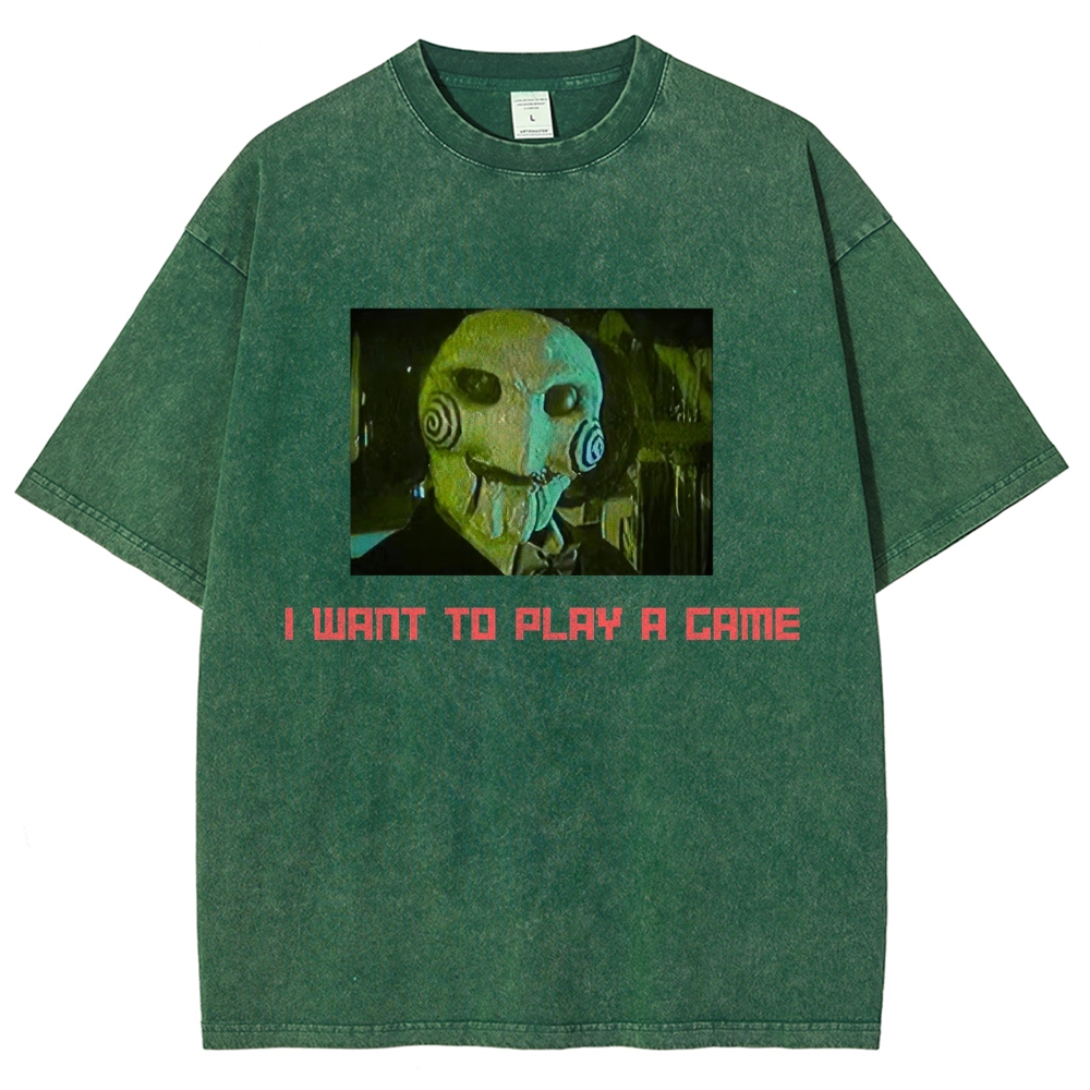 Classic Puppet Horror Character Quote Graphic Washed T-Shirt