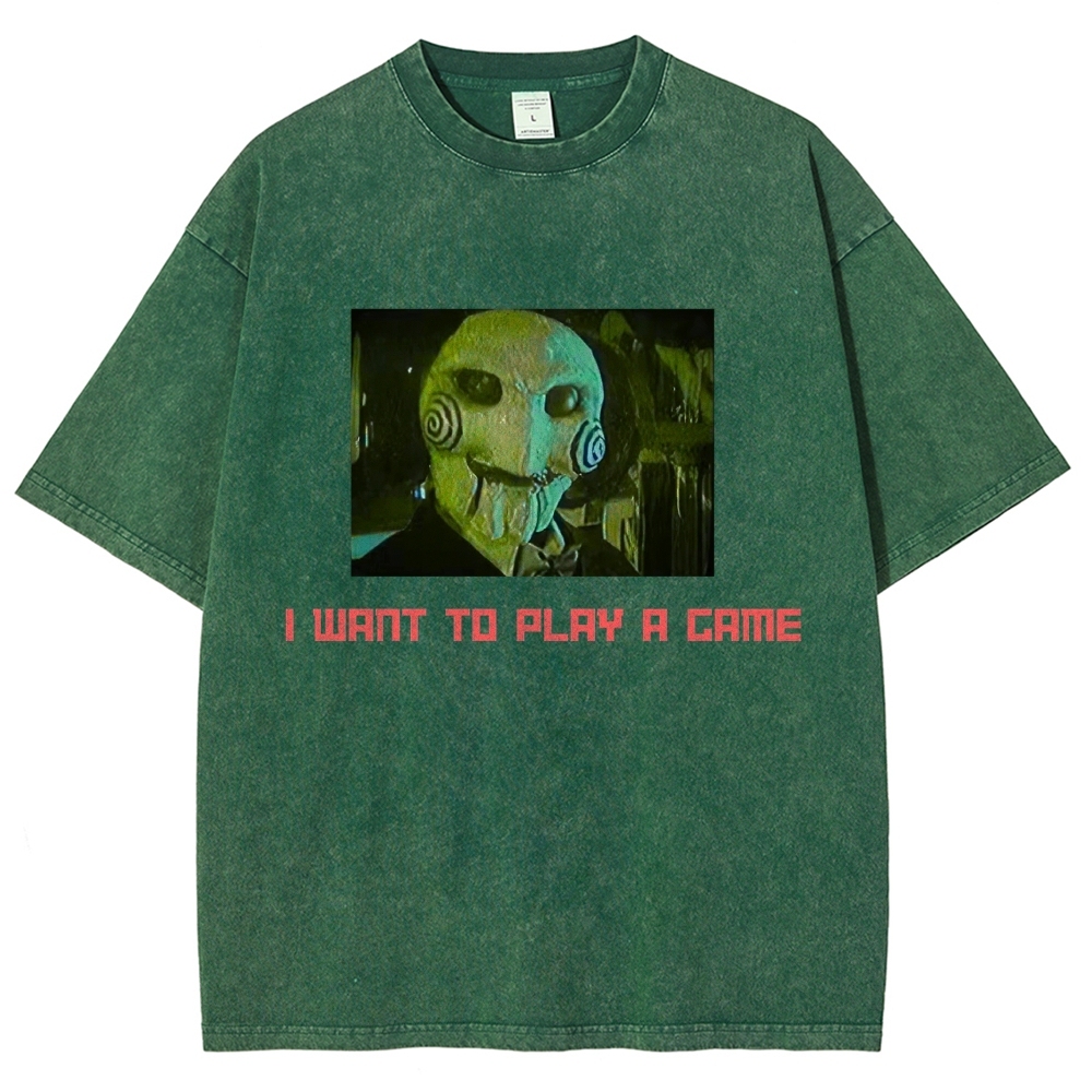 Classic Puppet Horror Character Quote Graphic Washed T-Shirt