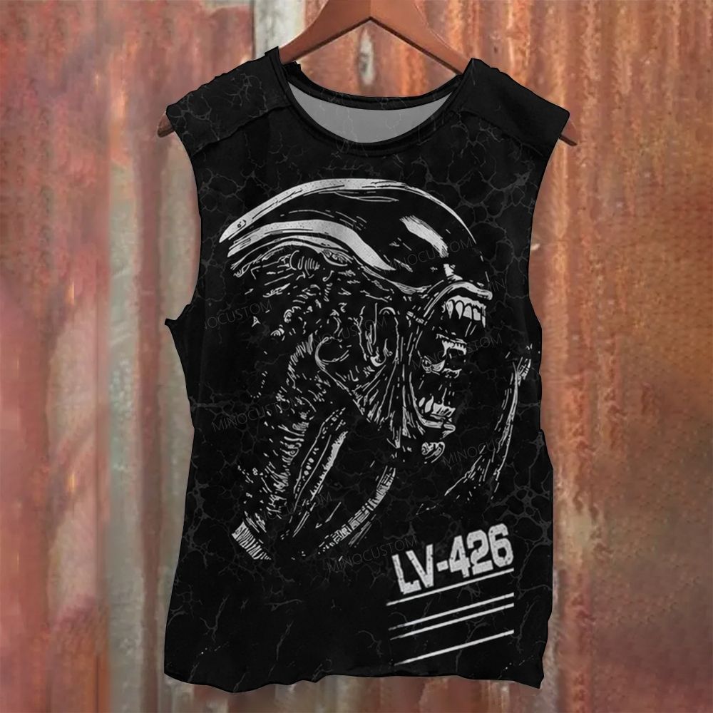 Vintage Dark Alien Creature Sketch Graphic Printed Tank Top 