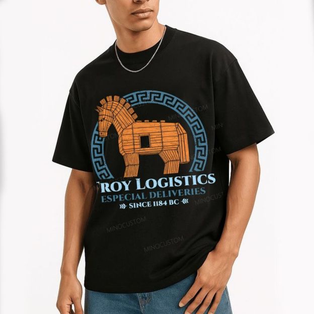 Funny History Troy Logistics Meme Print Cotton T-Shirt 