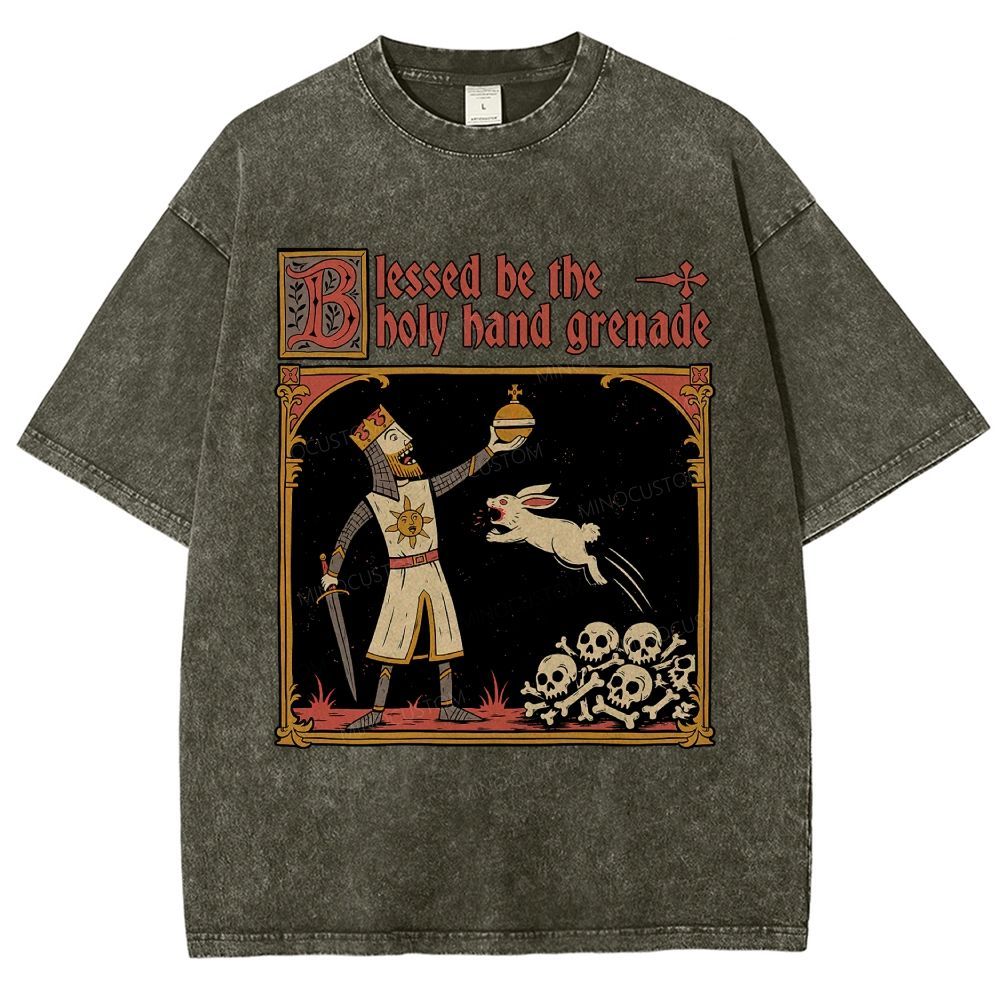 Vintage Medieval Knight Rabbit Graphic Washed T-Shirt