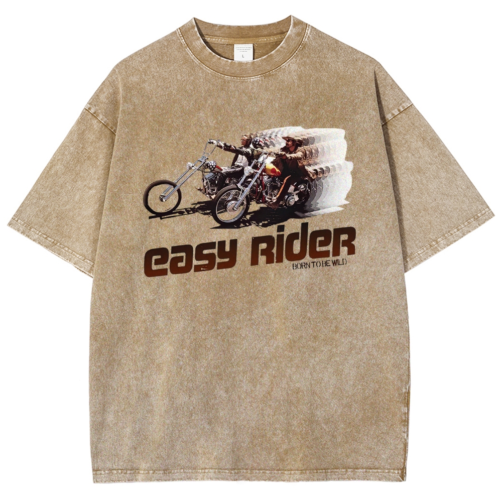 Retro Motorcycle Rider Character Movie Poster Print  Washed T-Shirt