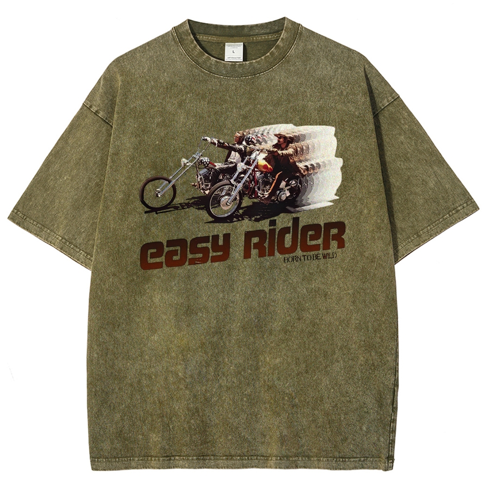 Retro Motorcycle Rider Character Movie Poster Print  Washed T-Shirt