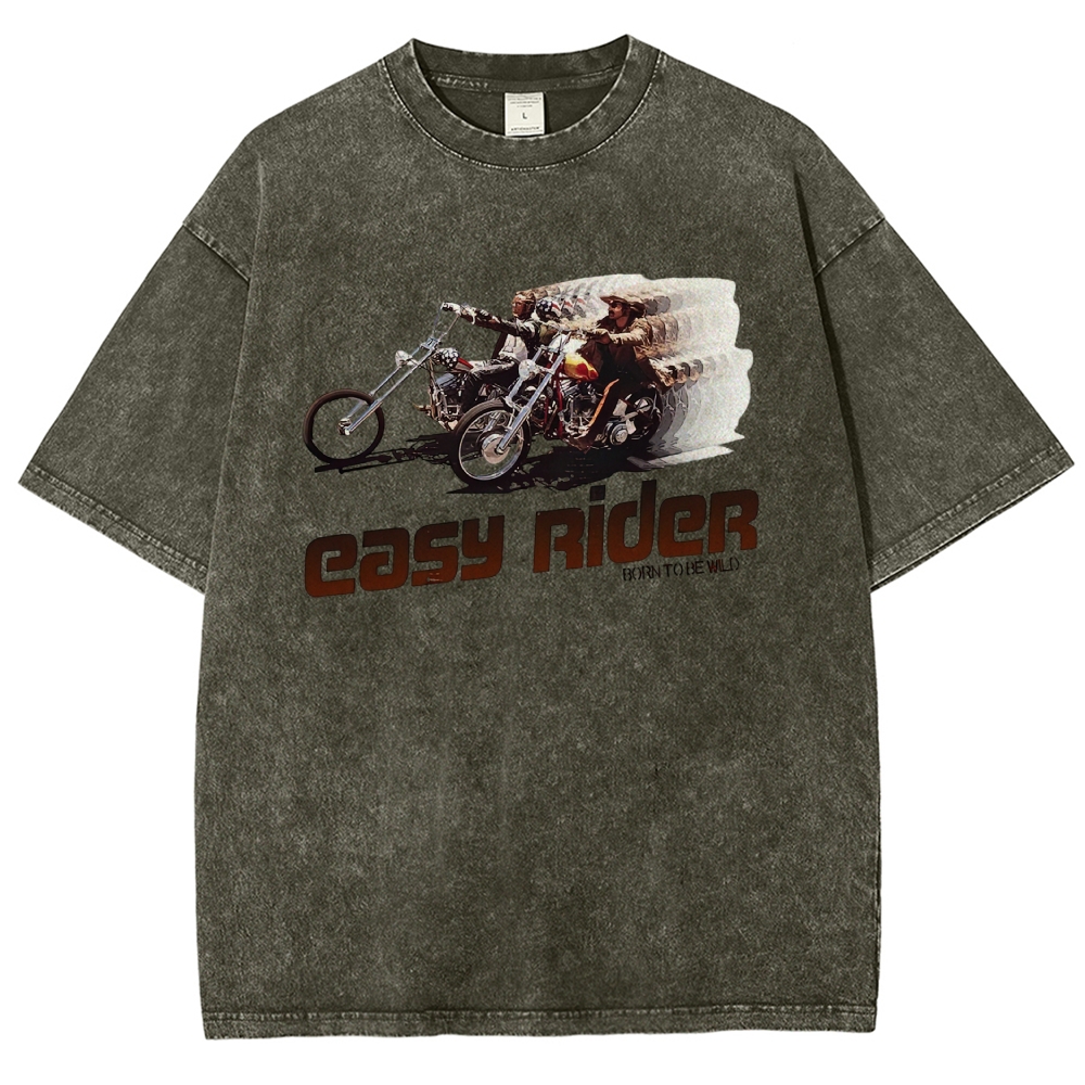 Retro Motorcycle Rider Character Movie Poster Print  Washed T-Shirt