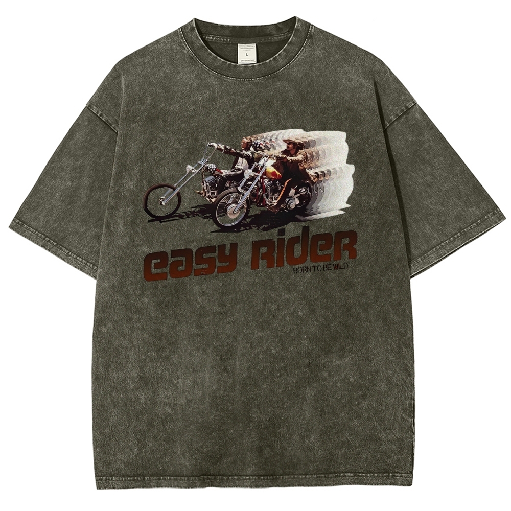 Retro Motorcycle Rider Character Movie Poster Print  Washed T-Shirt