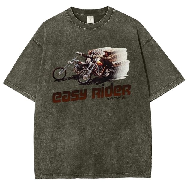Retro Motorcycle Rider Character Movie Poster Print  Washed T-Shirt