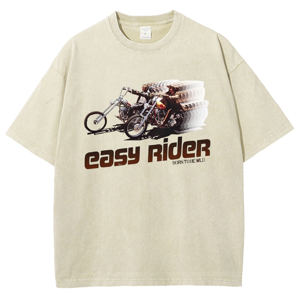 Retro Motorcycle Rider Character Movie Poster Print  Washed T-Shirt