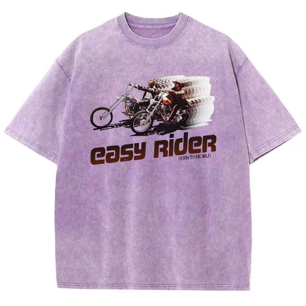 Retro Motorcycle Rider Character Movie Poster Print  Washed T-Shirt