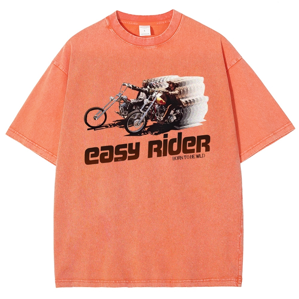 Retro Motorcycle Rider Character Movie Poster Print  Washed T-Shirt