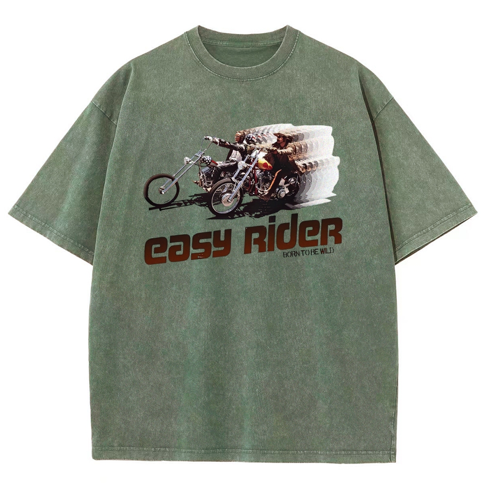 Retro Motorcycle Rider Character Movie Poster Print  Washed T-Shirt