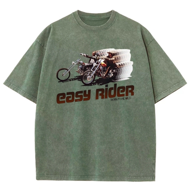 Retro Motorcycle Rider Character Movie Poster Print  Washed T-Shirt
