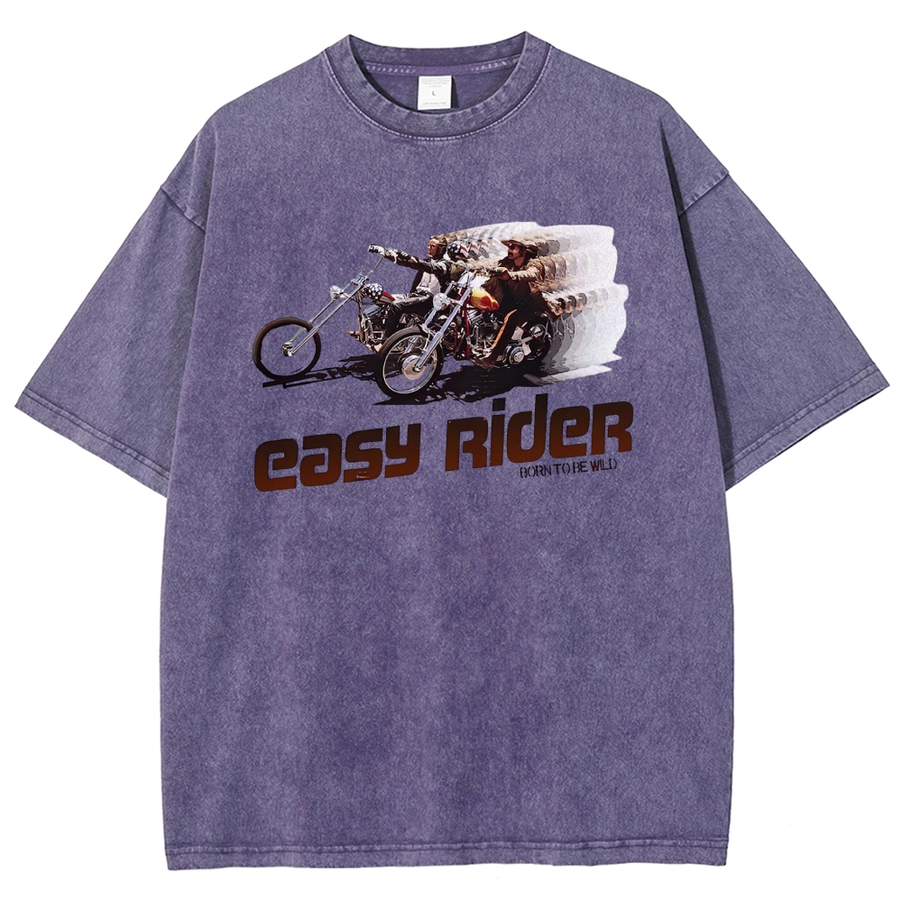 Retro Motorcycle Rider Character Movie Poster Print  Washed T-Shirt