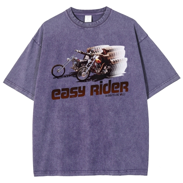 Retro Motorcycle Rider Character Movie Poster Print  Washed T-Shirt