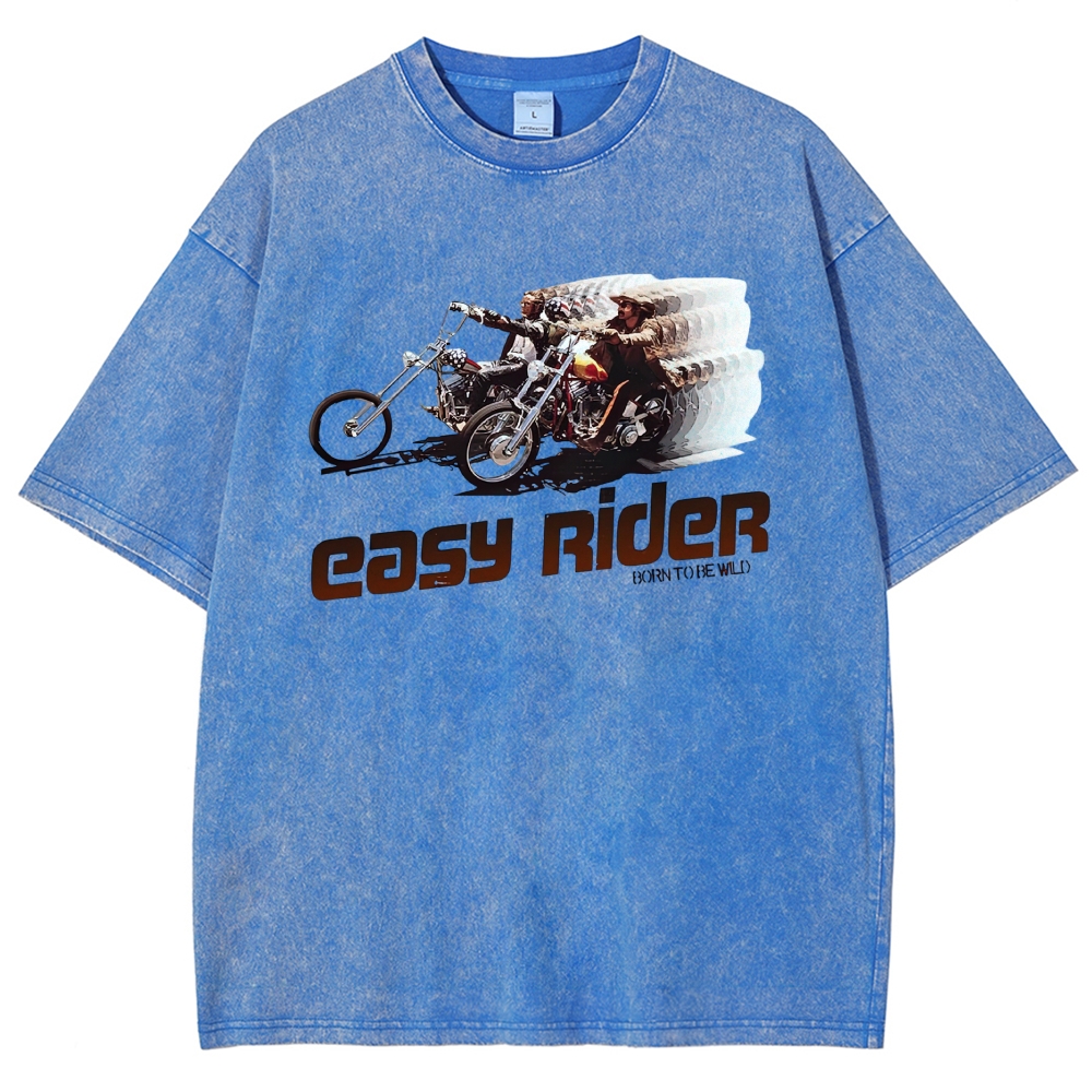 Retro Motorcycle Rider Character Movie Poster Print  Washed T-Shirt