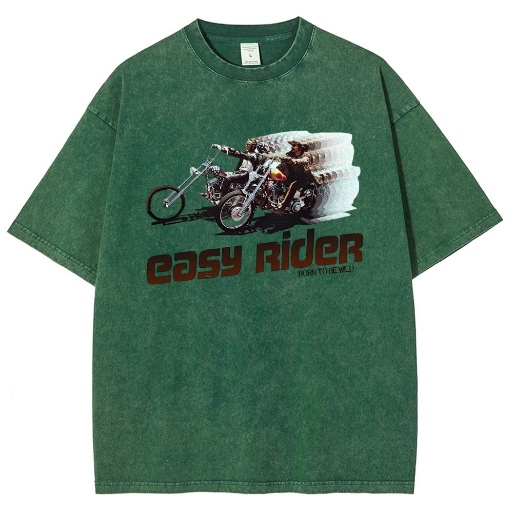 Retro Motorcycle Rider Character Movie Poster Print  Washed T-Shirt