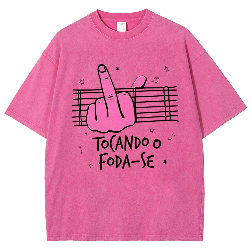 Middle Finger Music Staff Portuguese Funny Slogan Washed T-Shirt
