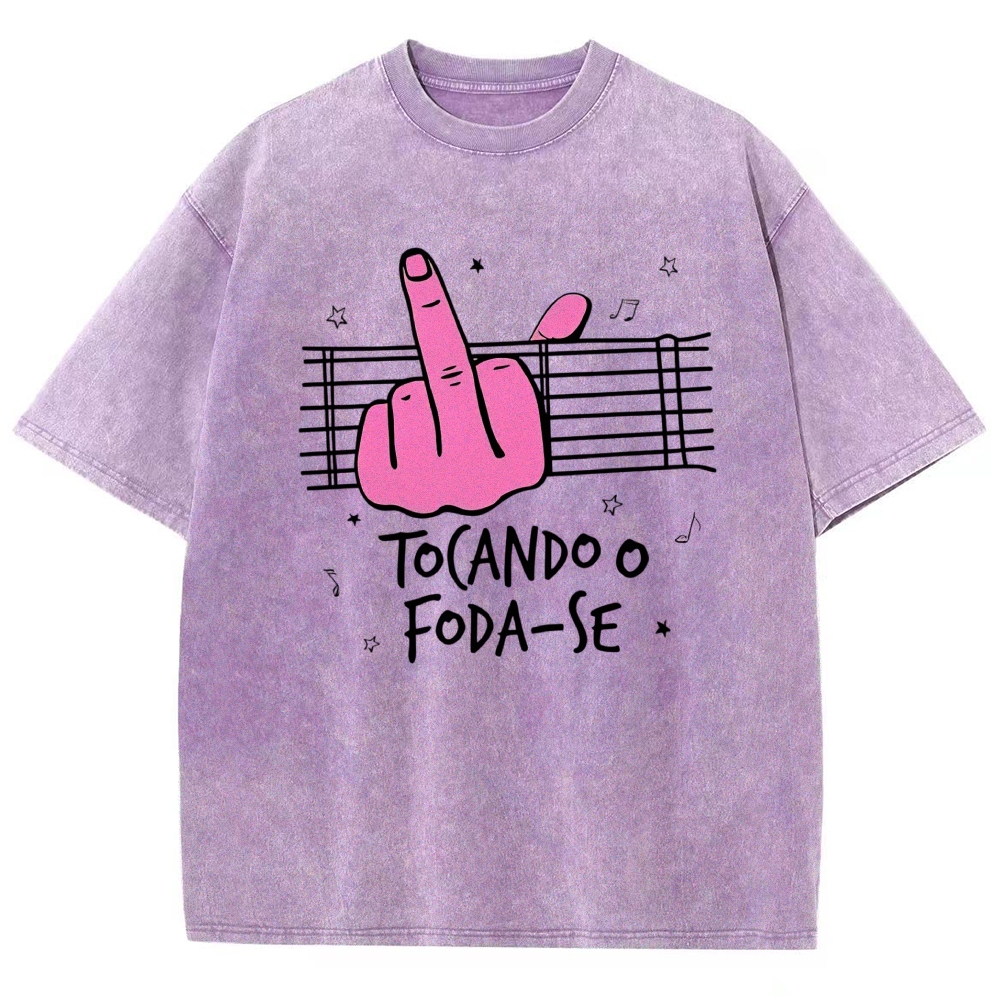 Middle Finger Music Staff Portuguese Funny Slogan Washed T-Shirt