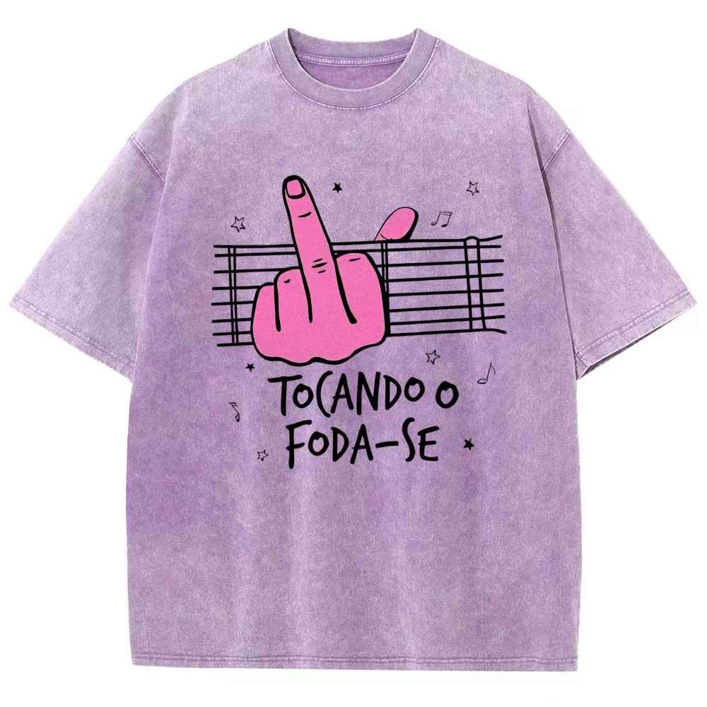 Middle Finger Music Staff Portuguese Funny Slogan Washed T-Shirt