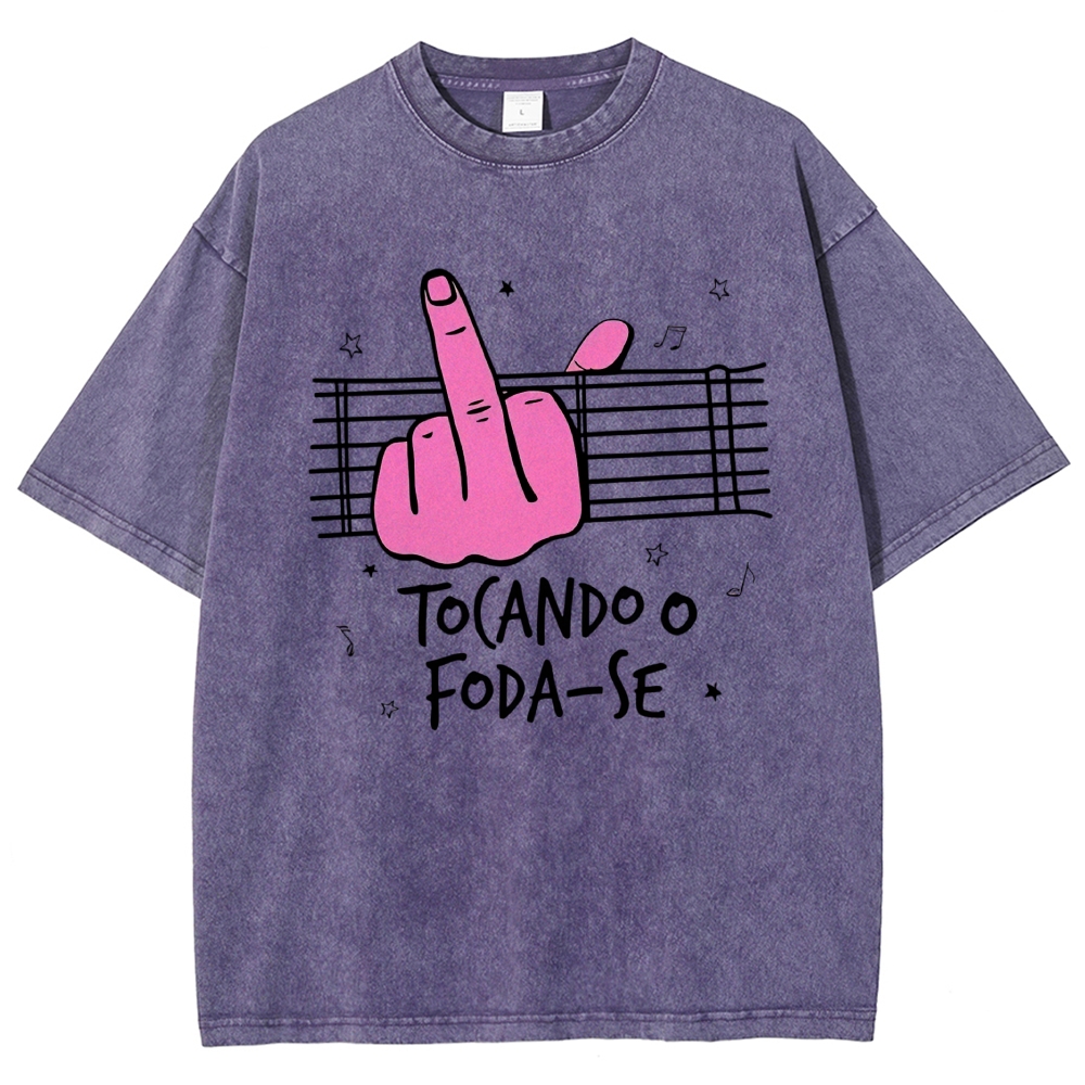 Middle Finger Music Staff Portuguese Funny Slogan Washed T-Shirt