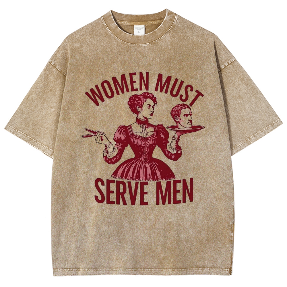 Retro Red Victorian Lady Portrait Controversial Quote Washed T-Shirt