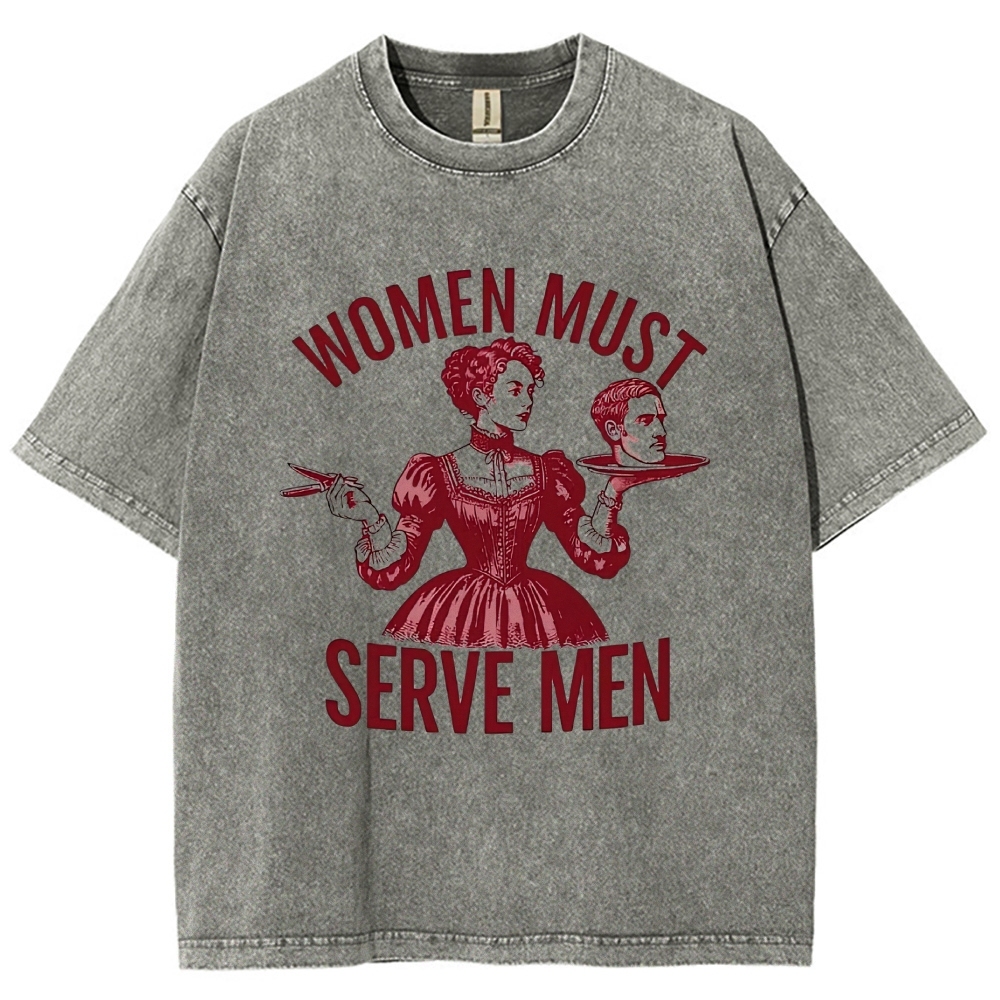 Retro Red Victorian Lady Portrait Controversial Quote Washed T-Shirt