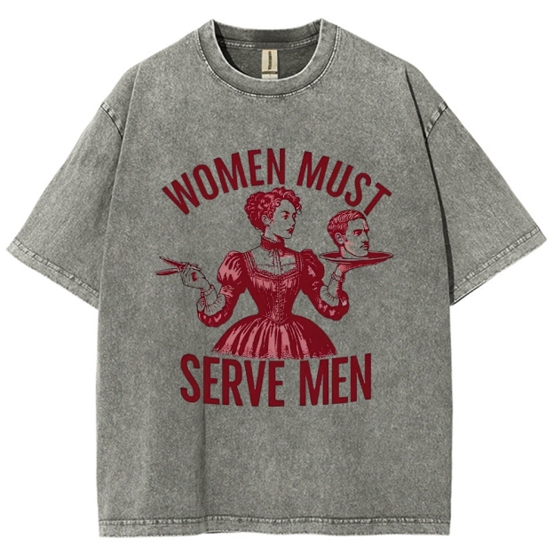 Retro Red Victorian Lady Portrait Controversial Quote Washed T-Shirt