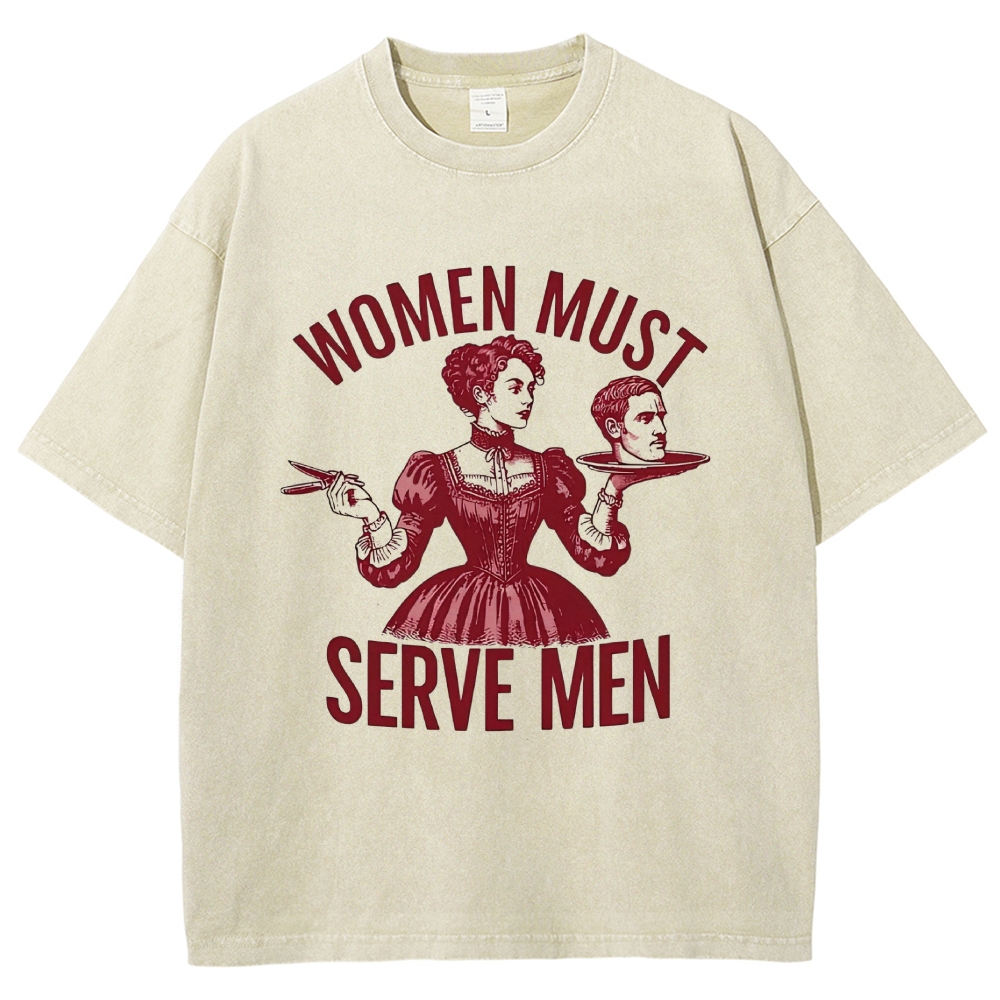 Retro Red Victorian Lady Portrait Controversial Quote Washed T-Shirt