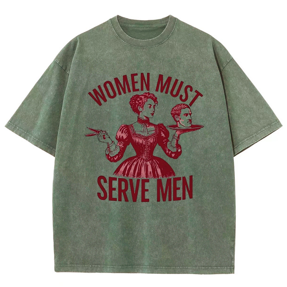 Retro Red Victorian Lady Portrait Controversial Quote Washed T-Shirt