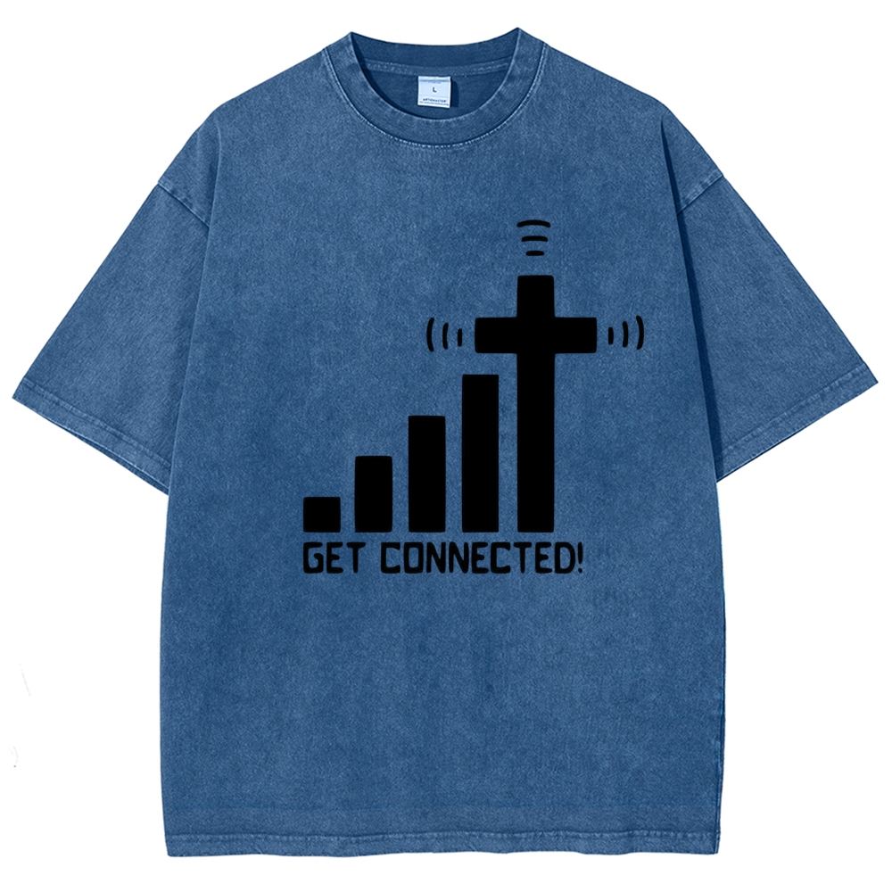 Bar Graph Cross Wifi Signal Get Connected Text Washed T-Shirt 