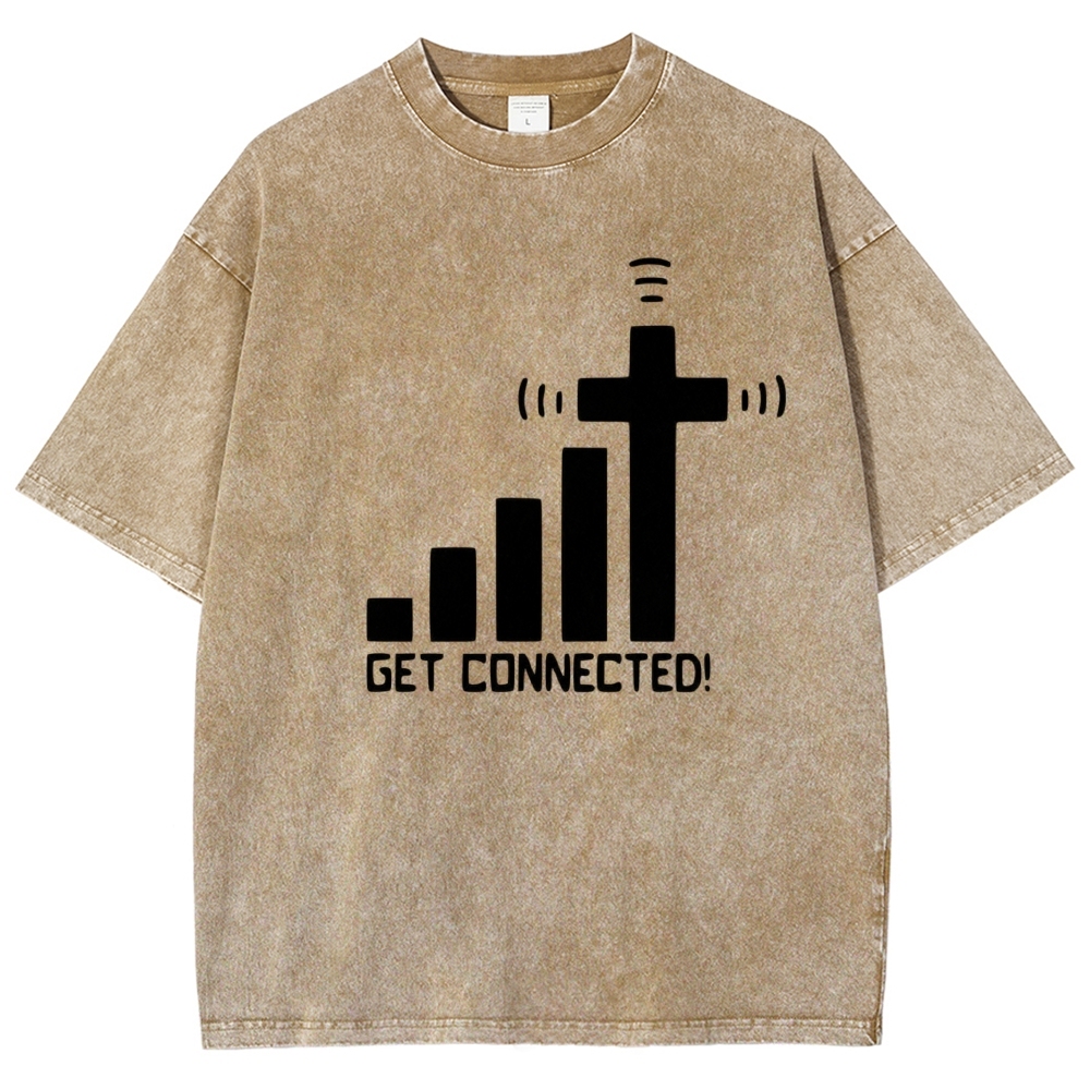 Bar Graph Cross Wifi Signal Get Connected Text Washed T-Shirt 