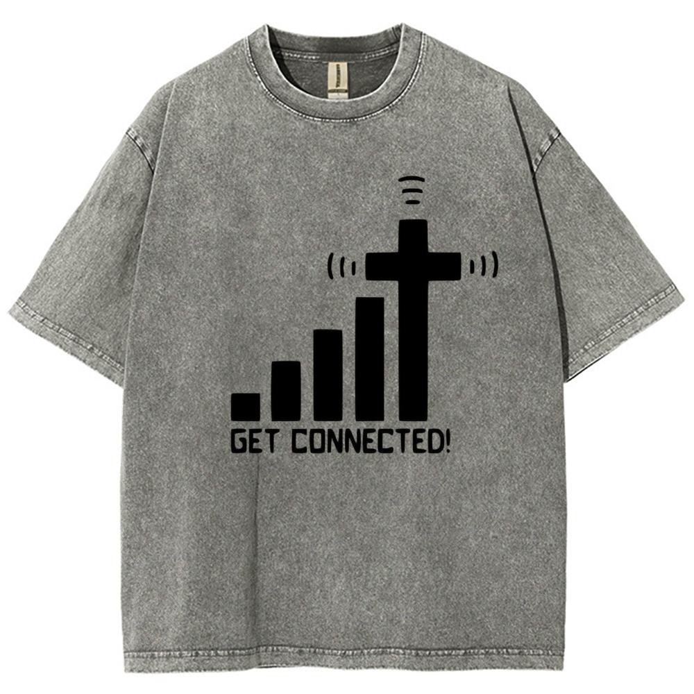 Bar Graph Cross Wifi Signal Get Connected Text Washed T-Shirt 